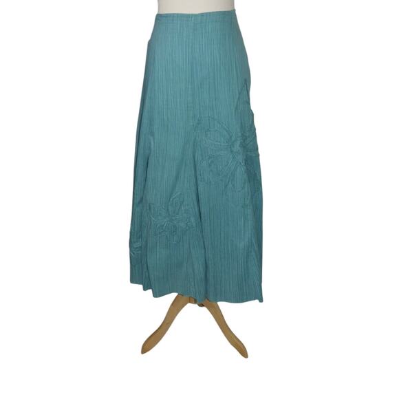 VINTAGE PER UNA BLUE FLARED FLORAL APPLIQUE MAXI SKIRT UK 12 - Picture 1 of 10